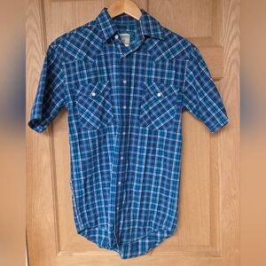 Panhandle XS‎ Men's Blue Plaid Pearl Button-Down Shirt